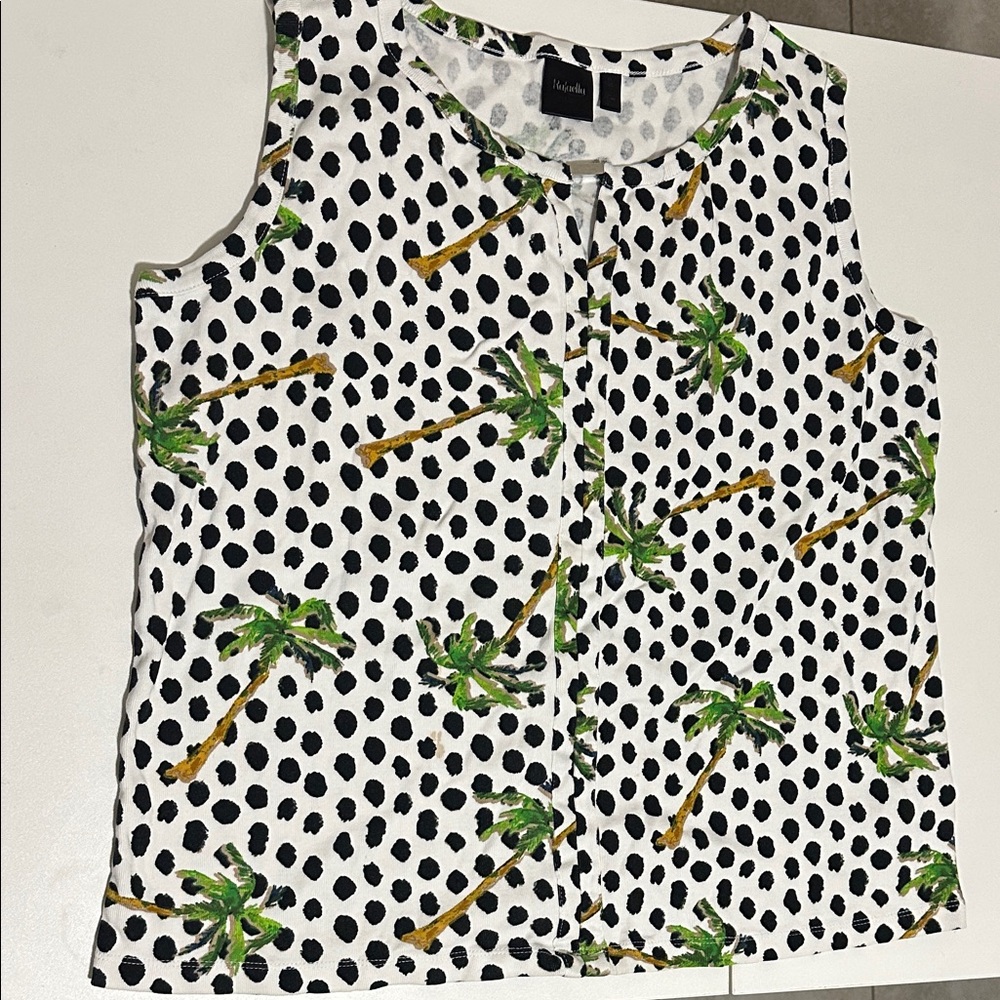 Rafaella White and Black Palm Tree Print Top